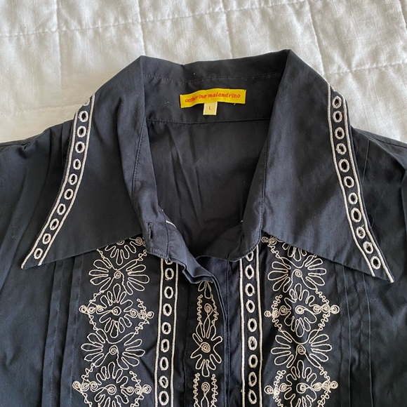 Catherine Malandrino Boho Bell Sleeve Embroidered Button Down Shirt Size Large - Picture 5 of 6